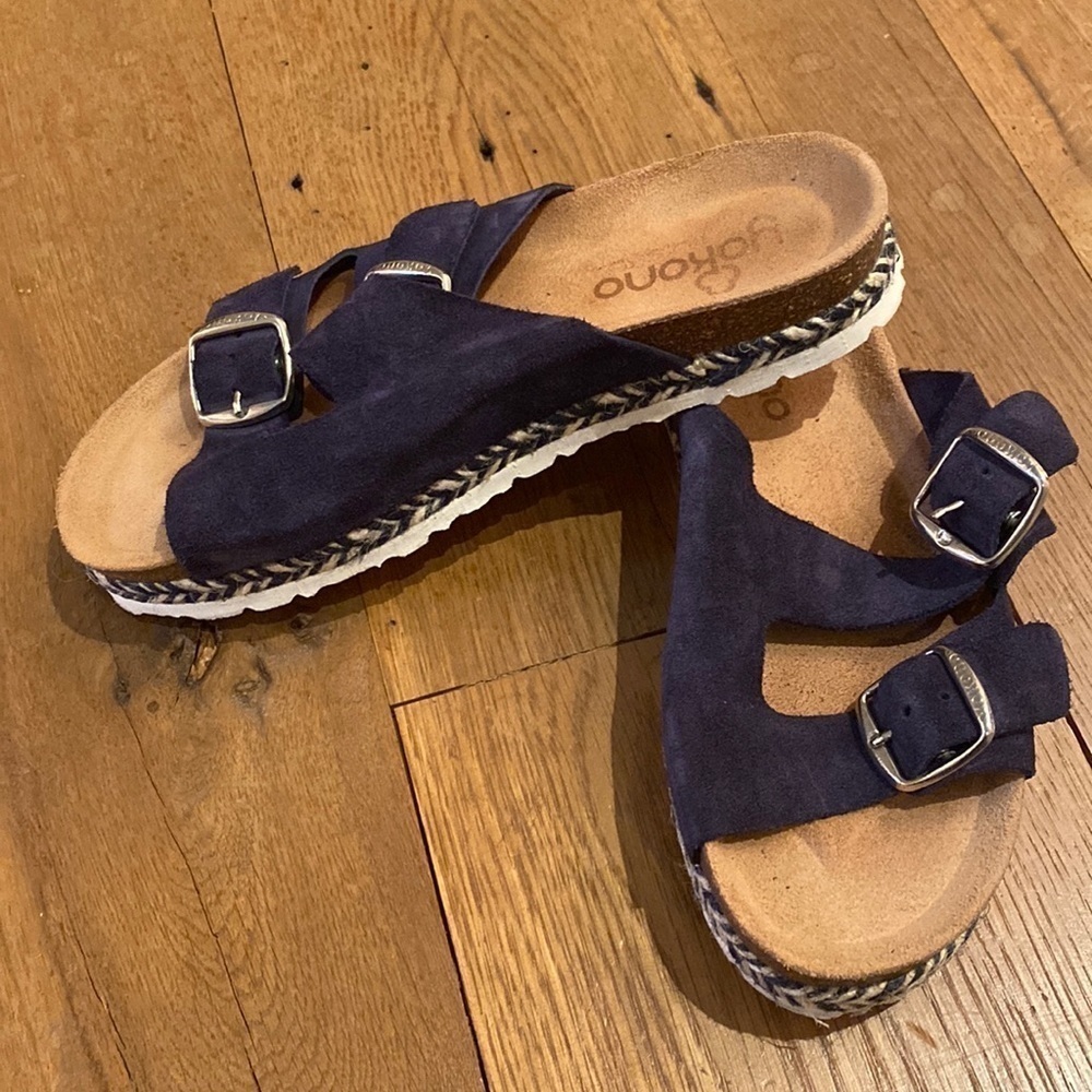 Yokono Leather Nubuck Big Buckle Sandals Navy 6.5 - Picture 2 of 7